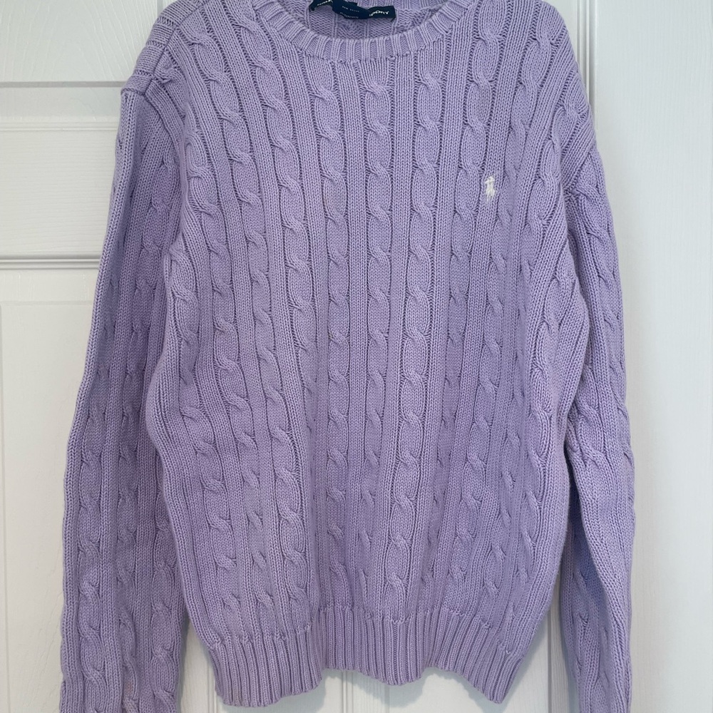 Ralph Lauren Purple Cable Knit Crewneck Sweater